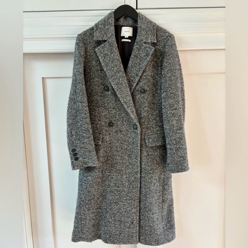 Vince Charcoal Herringbone Trench Coat